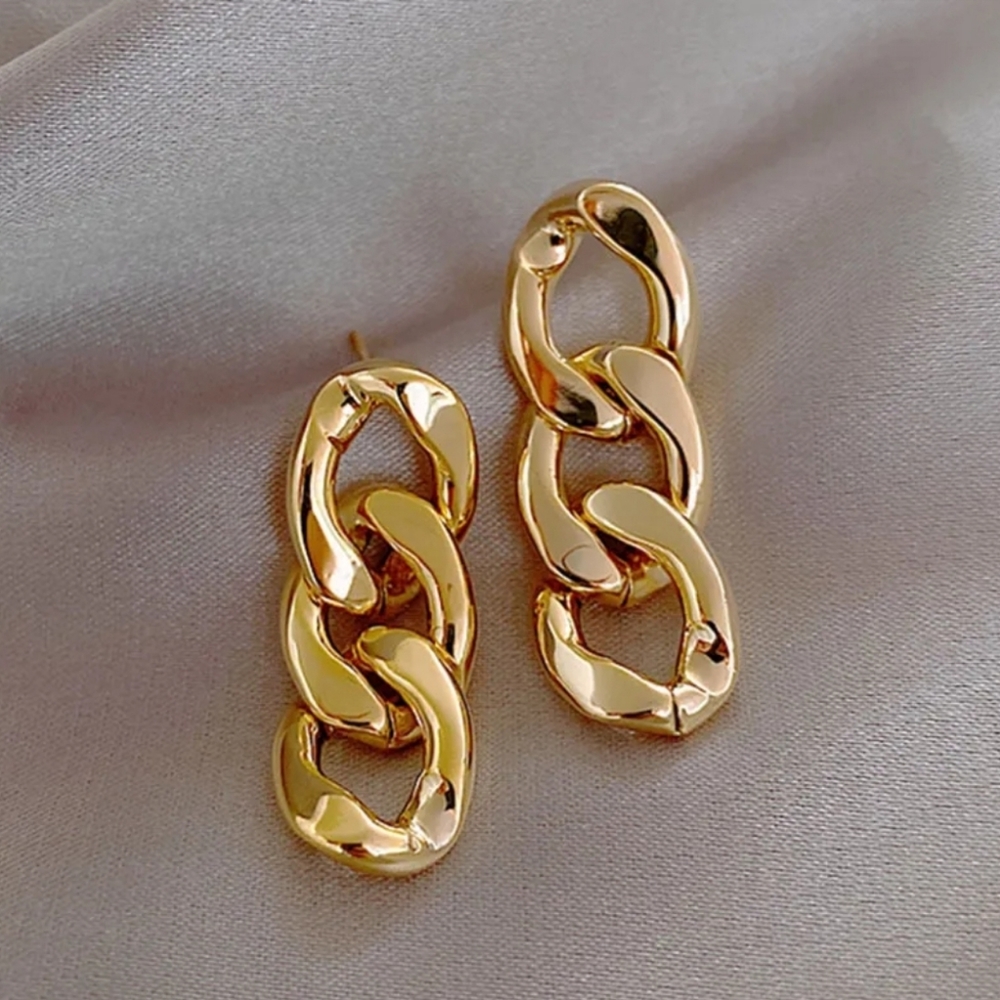Twisted Ring Chain Earrings - Picture 3 of 4